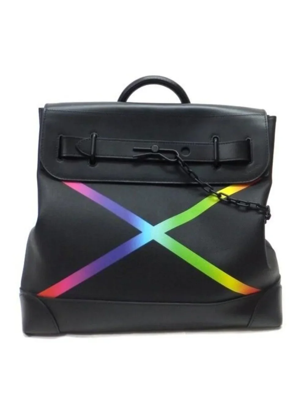 Louis Vuitton Steamer PM Shoulder Bag Taiga Canvas Black Rainbow X
